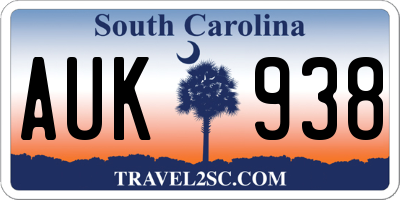SC license plate AUK938