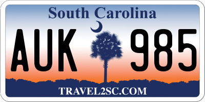 SC license plate AUK985
