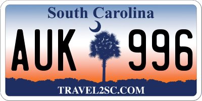 SC license plate AUK996