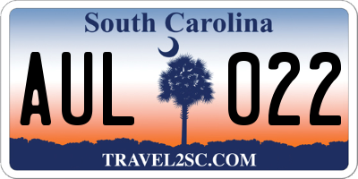 SC license plate AUL022