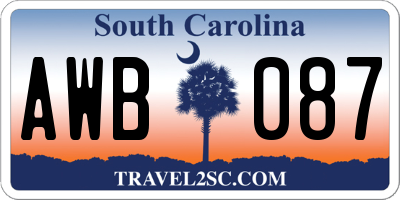 SC license plate AWB087
