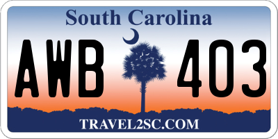 SC license plate AWB403