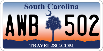SC license plate AWB502