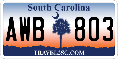 SC license plate AWB803