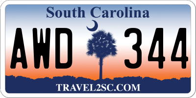 SC license plate AWD344