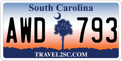 SC license plate AWD793