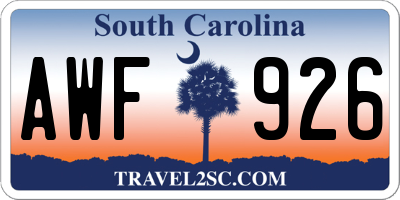 SC license plate AWF926
