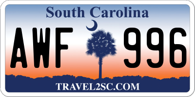 SC license plate AWF996