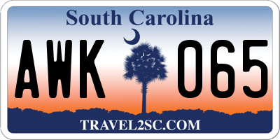 SC license plate AWK065