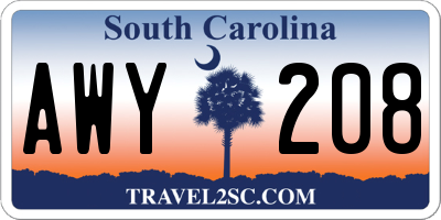 SC license plate AWY208