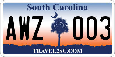 SC license plate AWZ003
