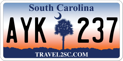 SC license plate AYK237