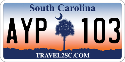 SC license plate AYP103