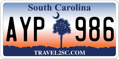 SC license plate AYP986