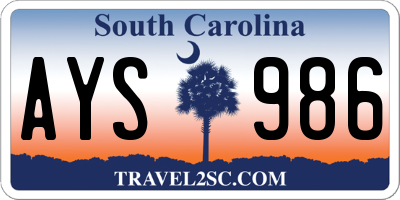 SC license plate AYS986
