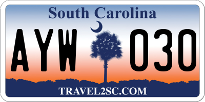 SC license plate AYW030