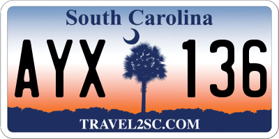 SC license plate AYX136