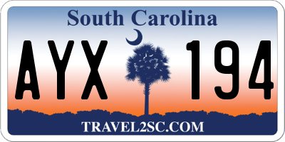 SC license plate AYX194