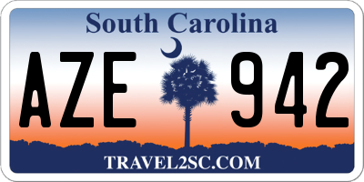 SC license plate AZE942