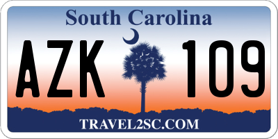 SC license plate AZK109