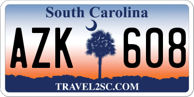 SC license plate AZK608