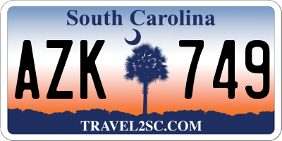 SC license plate AZK749