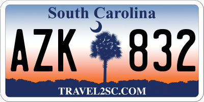 SC license plate AZK832