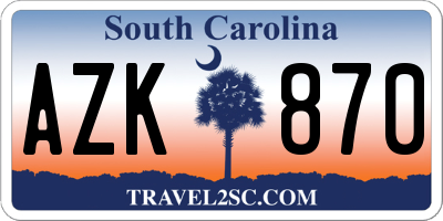 SC license plate AZK870