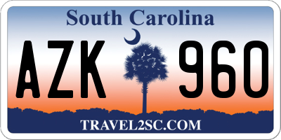 SC license plate AZK960