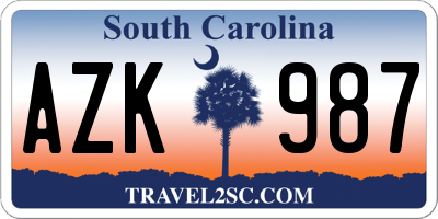SC license plate AZK987
