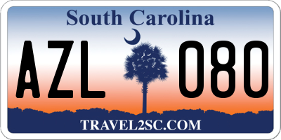 SC license plate AZL080