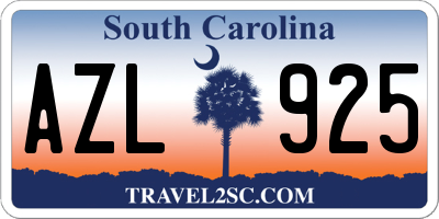 SC license plate AZL925