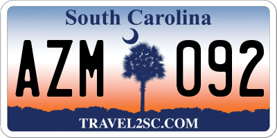 SC license plate AZM092