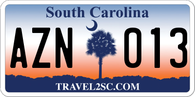 SC license plate AZN013