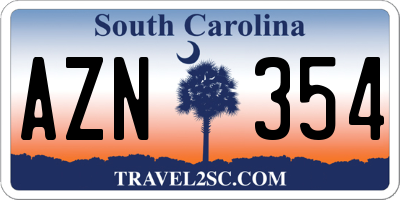 SC license plate AZN354