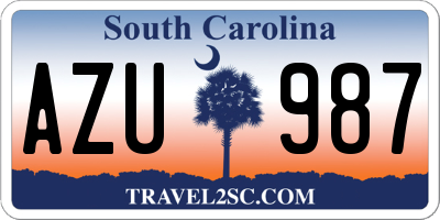 SC license plate AZU987