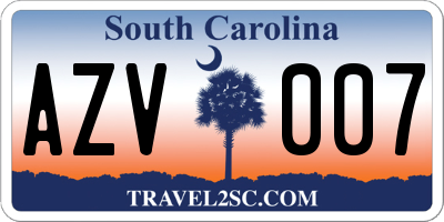 SC license plate AZV007