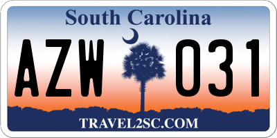 SC license plate AZW031