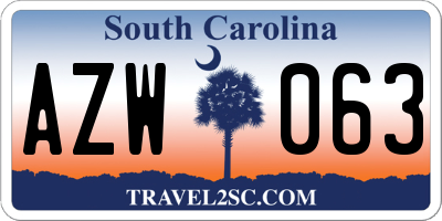 SC license plate AZW063