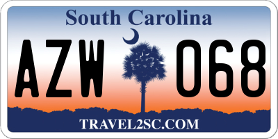 SC license plate AZW068