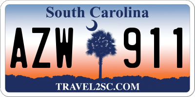 SC license plate AZW911