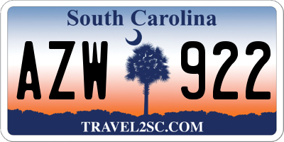 SC license plate AZW922