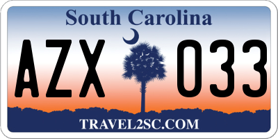 SC license plate AZX033