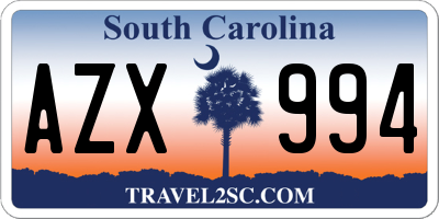 SC license plate AZX994