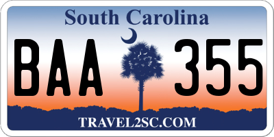 SC license plate BAA355