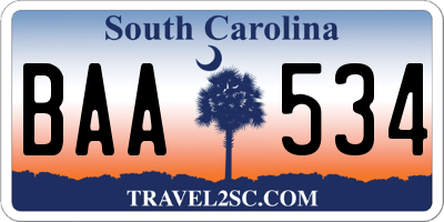 SC license plate BAA534