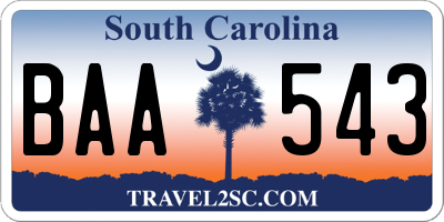 SC license plate BAA543