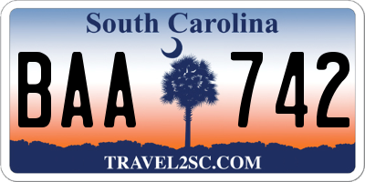 SC license plate BAA742