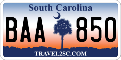 SC license plate BAA850