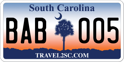SC license plate BAB005